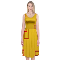 Overlap Squares Orange Plaid Red Midi Sleeveless Dress by Mariart