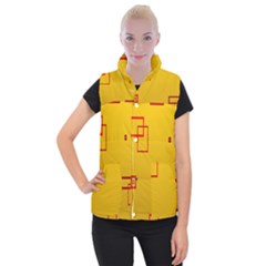 Overlap Squares Orange Plaid Red Women s Button Up Puffer Vest by Mariart