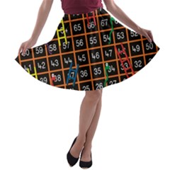 Snakes Ladders Game Plaid Number A-line Skater Skirt by Mariart