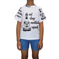 Eat, Sleep, Meditate, Repeat  Kids  Short Sleeve Swimwear by Valentinaart