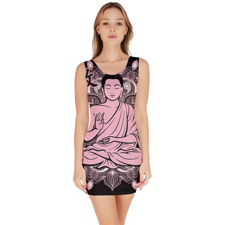 Ornate Buddha Sleeveless Bodycon Dress