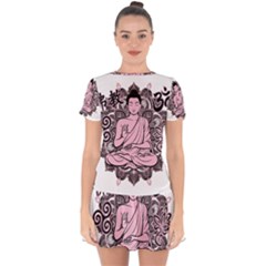 Ornate Buddha Drop Hem Mini Chiffon Dress by Valentinaart