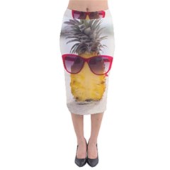 Pineapple With Sunglasses Velvet Midi Pencil Skirt by LimeGreenFlamingo