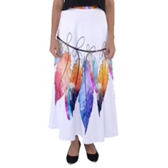 Watercolor Feathers Flared Maxi Skirt by LimeGreenFlamingo