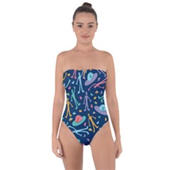 Alien Pattern Blue Tie Back One Piece Swimsuit by BangZart