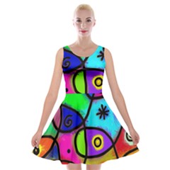 Digitally Painted Colourful Abstract Whimsical Shape Pattern Velvet Skater Dress by BangZart