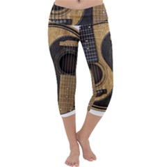 Old And Worn Acoustic Guitars Yin Yang Capri Yoga Leggings by JeffBartels