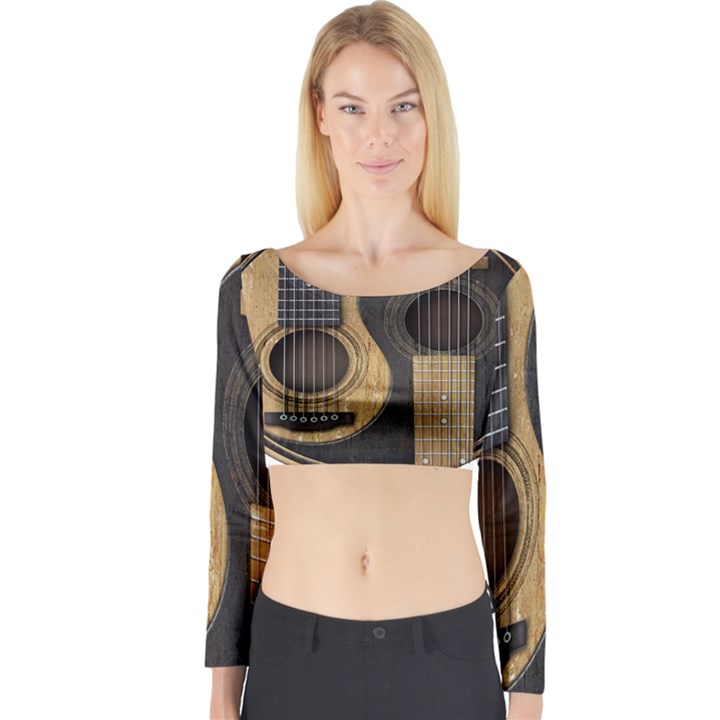 Old And Worn Acoustic Guitars Yin Yang Long Sleeve Crop Top