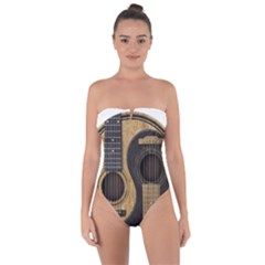 Old And Worn Acoustic Guitars Yin Yang Tie Back One Piece Swimsuit by JeffBartels