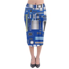 Classic Blue Computer Mainboard Midi Pencil Skirt by BangZart