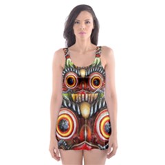 Wood Sculpture Bali Logo Skater Dress Swimsuit by BangZart