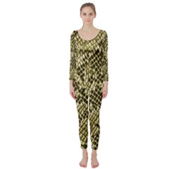 Yellow Snake Skin Pattern Long Sleeve Catsuit by BangZart