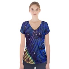 Peacock Feather Retina Mac Short Sleeve Front Detail Top by BangZart