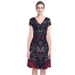 Black Dragon Grunge Short Sleeve Front Wrap Dress by BangZart