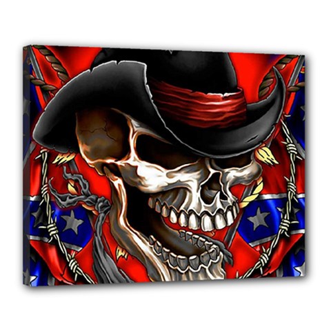 Confederate Flag Usa America United States Csa Civil War Rebel Dixie Military Poster Skull Canvas 20  X 16  by BangZart