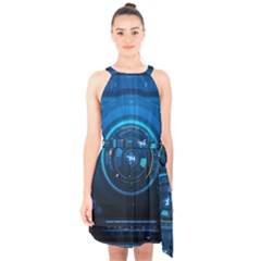 Technology Dashboard Halter Collar Waist Tie Chiffon Dress by BangZart