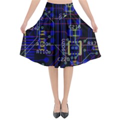 Technology Circuit Board Layout Flared Midi Skirt by BangZart