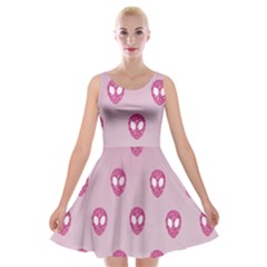 Alien Pattern Pink Velvet Skater Dress by BangZart