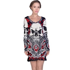 Skull Tribal Long Sleeve Nightdress by Valentinaart