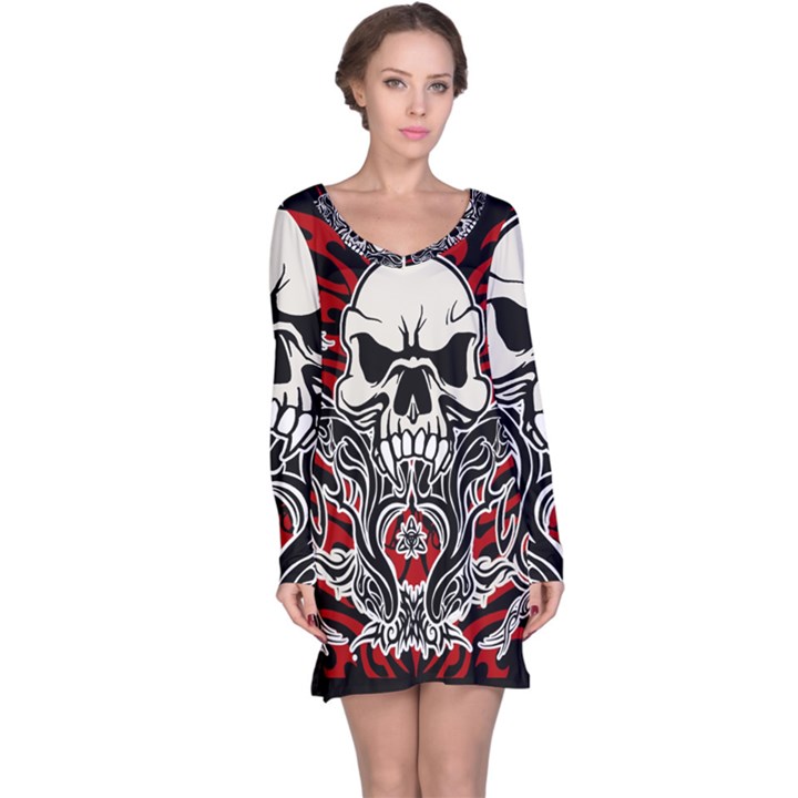 Skull tribal Long Sleeve Nightdress