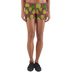 Maroon Geometric Pineapple Yoga Shorts by MayhemMaker