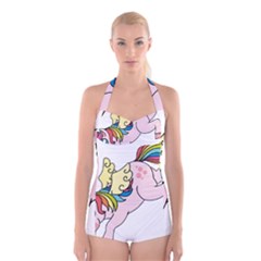 Unicorn Arociris Raimbow Magic Boyleg Halter Swimsuit  by Nexatart