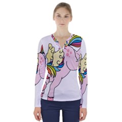 Unicorn Arociris Raimbow Magic V-neck Long Sleeve Top by Nexatart