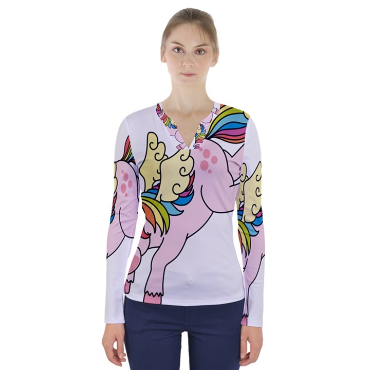 Unicorn Arociris Raimbow Magic V-Neck Long Sleeve Top