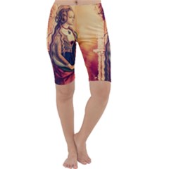 Fantasy Art Painting Magic Woman  Cropped Leggings  by paulaoliveiradesign