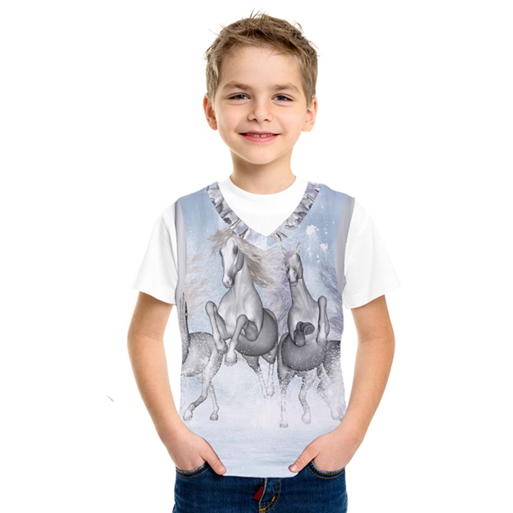 Awesome Running Horses In The Snow Kids  SportsWear