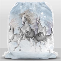 Awesome Running Horses In The Snow Drawstring Bag (large) by FantasyWorld7