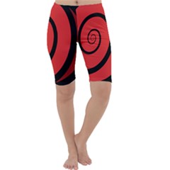 Double Spiral Thick Lines Black Red Cropped Leggings  by Mariart