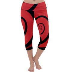 Double Spiral Thick Lines Black Red Capri Yoga Leggings by Mariart