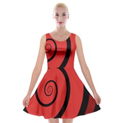 Double Spiral Thick Lines Black Red Velvet Skater Dress by Mariart