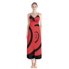 Double Spiral Thick Lines Black Red Button Up Chiffon Maxi Dress by Mariart