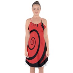 Double Spiral Thick Lines Black Red Ruffle Detail Chiffon Dress by Mariart