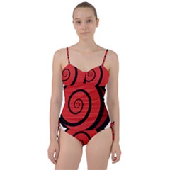 Double Spiral Thick Lines Black Red Sweetheart Tankini Set by Mariart