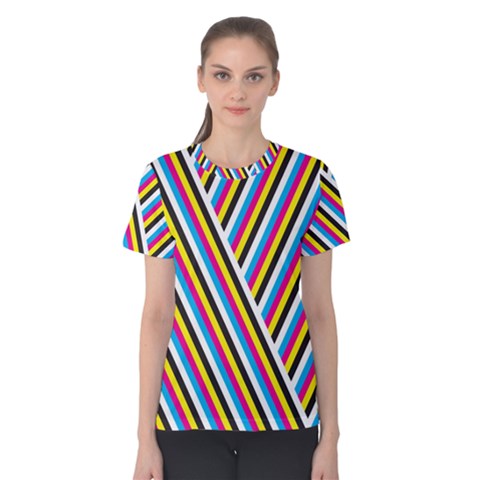 Lines Chevron Yellow Pink Blue Black White Cute Women s Cotton Tee by Mariart