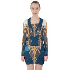 Planetary Resources Exploration Asteroid Mining Social Ship V-neck Bodycon Long Sleeve Dress by Mariart