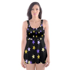 Space Star Light Gold Blue Beauty Skater Dress Swimsuit by Mariart