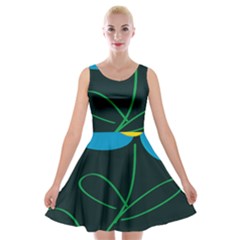 Whimsical Blue Flower Green Sexy Velvet Skater Dress by Mariart