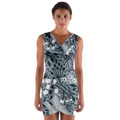 Abstract Floral Pattern Grey Wrap Front Bodycon Dress by Mariart