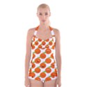 Seamless Background Orange Emotions Illustration Face Smile  Mask Fruits Boyleg Halter Swimsuit  View1