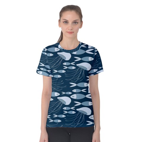 Jellyfish Fish Cartoon Sea Seaworld Women s Cotton Tee by Mariart