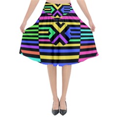 Optical Illusion Line Wave Chevron Rainbow Colorfull Flared Midi Skirt by Mariart