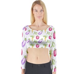 Vegetable Pattern Carrot Long Sleeve Crop Top by Mariart