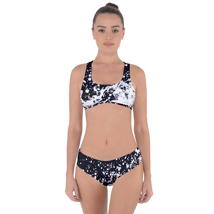 Black And White Splash Texture Criss Cross Bikini Set