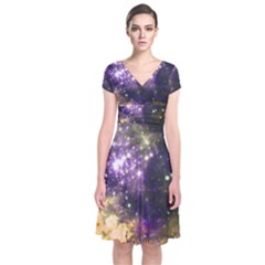 Space Colors Short Sleeve Front Wrap Dress by ValentinaDesign