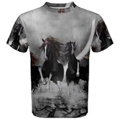 Awesome Wild Black Horses Running In The Night Men s Cotton Tee by FantasyWorld7