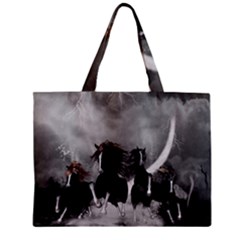 Awesome Wild Black Horses Running In The Night Zipper Mini Tote Bag by FantasyWorld7